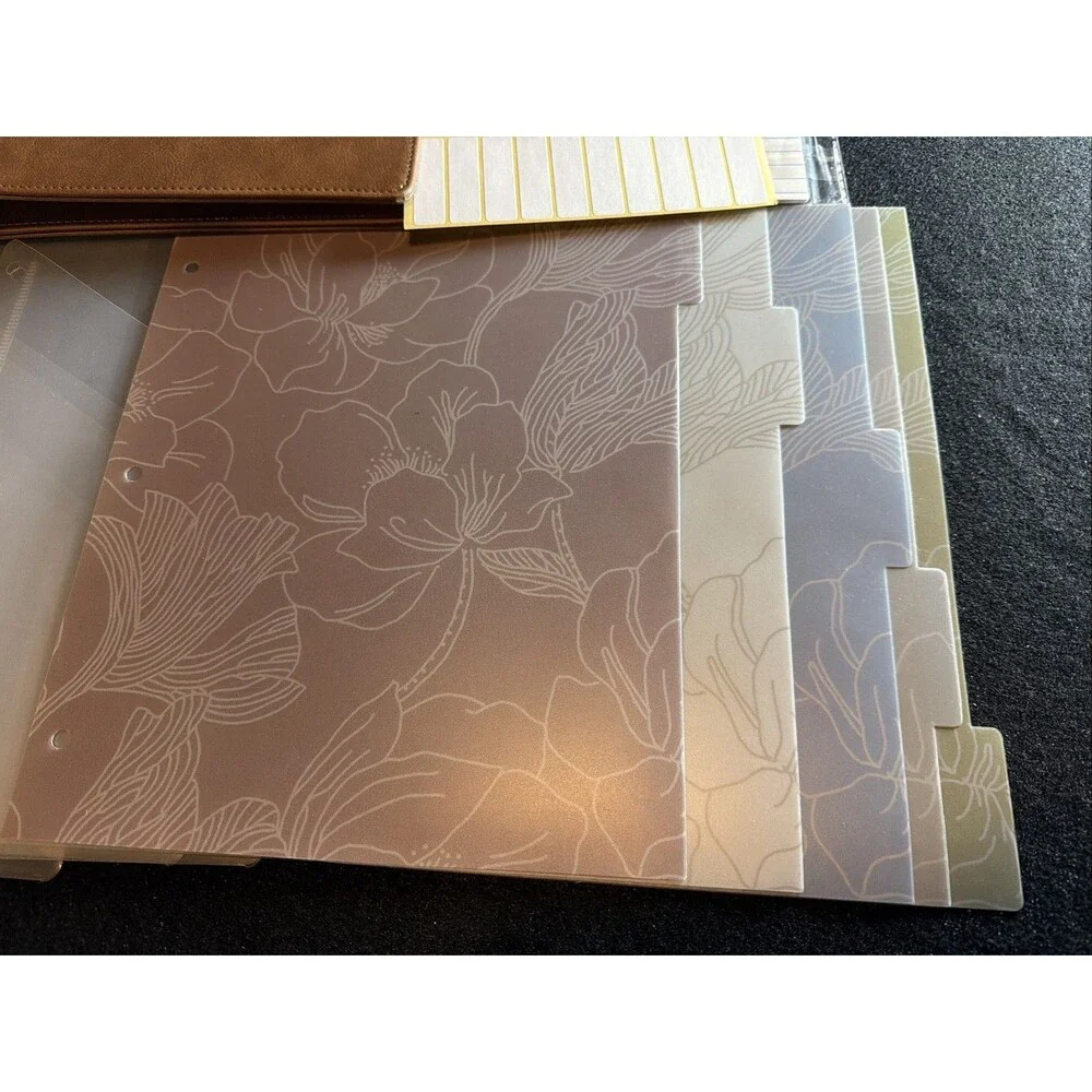 Stationery Bundle - Brown Clipboard Portfolio Folio & Clear Floral Tab Dividers